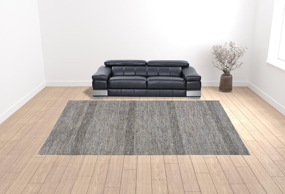 HomeRoots 8' Hand-Knotted Wool Shag Area Rug with Silver and Brown Stripes for Luxurious Comfort and Style 12' x 15' 513868