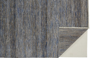 HomeRoots 8' Luxurious Hand-Knotted Wool Shag Area Rug with Timeless Gray, Ivory, and Brown Stripes for Cozy Living 8' X 10' 513870