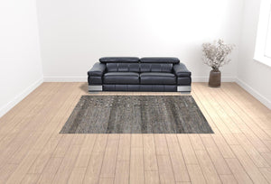 HomeRoots 8' Luxurious Hand-Knotted Wool Shag Area Rug with Timeless Gray, Ivory, and Brown Stripes for Cozy Living 9' X 12' 513871