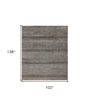HomeRoots 8' Luxurious Hand-Knotted Wool Shag Area Rug with Timeless Gray, Ivory, and Brown Stripes for Cozy Living 9' X 12' 513871