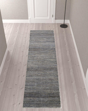 HomeRoots 8' Luxurious Hand-Knotted Wool Shag Area Rug with Timeless Gray, Ivory, and Brown Stripes for Cozy Living 10' Runner 513872