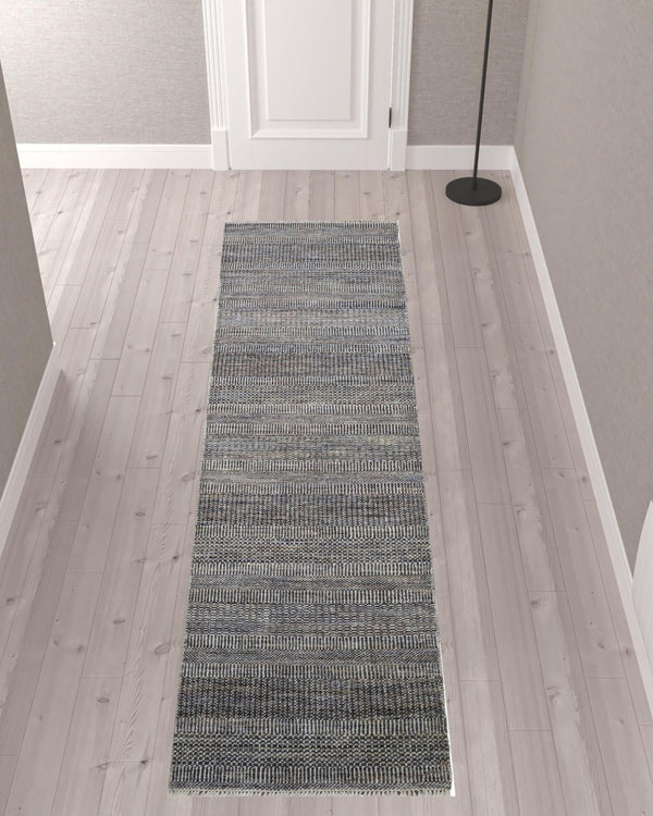 HomeRoots 8' Luxurious Hand-Knotted Wool Shag Area Rug with Timeless Gray, Ivory, and Brown Stripes for Cozy Living 10' Runner 513872