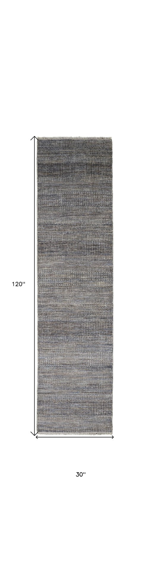 HomeRoots 8' Luxurious Hand-Knotted Wool Shag Area Rug with Timeless Gray, Ivory, and Brown Stripes for Cozy Living 10' Runner 513872