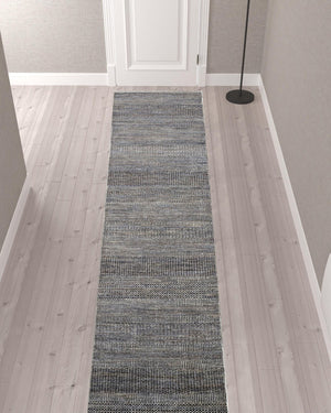 HomeRoots 8' Luxurious Hand-Knotted Wool Shag Area Rug with Timeless Gray, Ivory, and Brown Stripes for Cozy Living 12' Runner 513873
