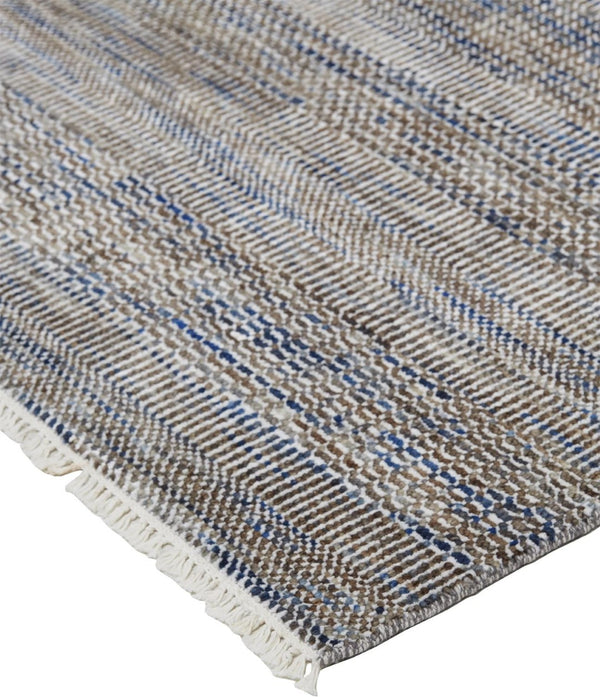 HomeRoots 8' Luxurious Hand-Knotted Wool Shag Area Rug with Timeless Gray, Ivory, and Brown Stripes for Cozy Living 12' X 15' 513874