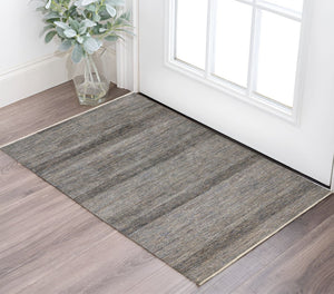 HomeRoots 8' Luxurious Hand-Knotted Wool Shag Area Rug with Timeless Gray, Ivory, and Brown Stripes for Cozy Living 2' X 3' 513875