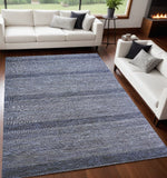 Homeroots 5' X 8' Blue And Gray Wool Striped Hand Knotted Area Rug Blue,Gray Wool 513882