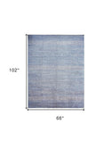 Homeroots 5' X 8' Blue And Silver Wool Striped Hand Knotted Area Rug Blue,Silver Wool 513884