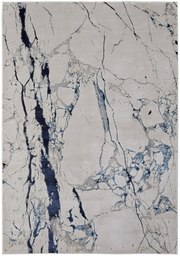 HomeRoots 4' Marble-Inspired Area Rug in Ivory and Blue - Distressed Design for Elegant Home Decor 8' X 10' 513888