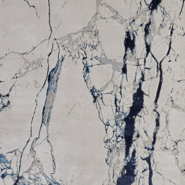 HomeRoots 4' Marble-Inspired Area Rug in Ivory and Blue - Distressed Design for Elegant Home Decor 7' X 10' 513889