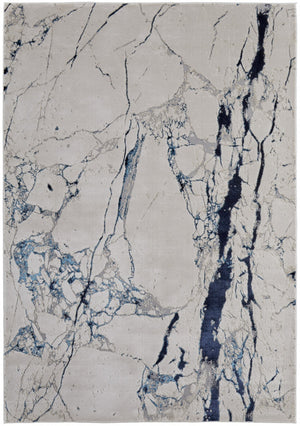 HomeRoots 4' Marble-Inspired Area Rug in Ivory and Blue - Distressed Design for Elegant Home Decor 9' X 12' 513890