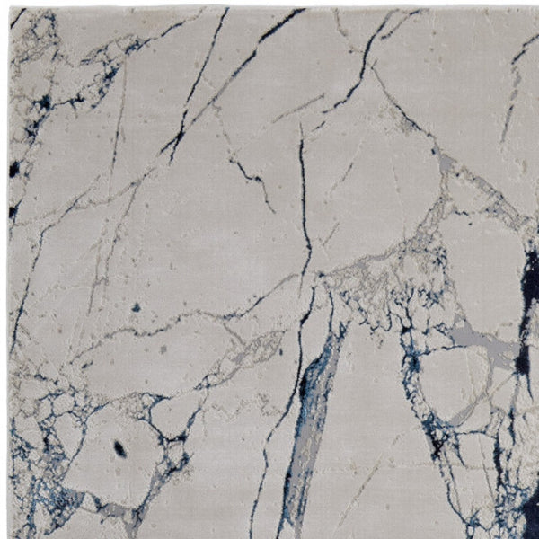 HomeRoots 4' Marble-Inspired Area Rug in Ivory and Blue - Distressed Design for Elegant Home Decor 9' X 12' 513890
