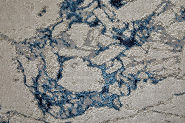 HomeRoots 4' Marble-Inspired Area Rug in Ivory and Blue - Distressed Design for Elegant Home Decor 8' Runner 513892