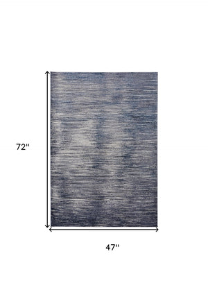 HomeRoots 4' Blue and Ivory Striped Area Rug - Distressed Power Loomed Design for Coastal Charm and Style 4' X 6' 513894