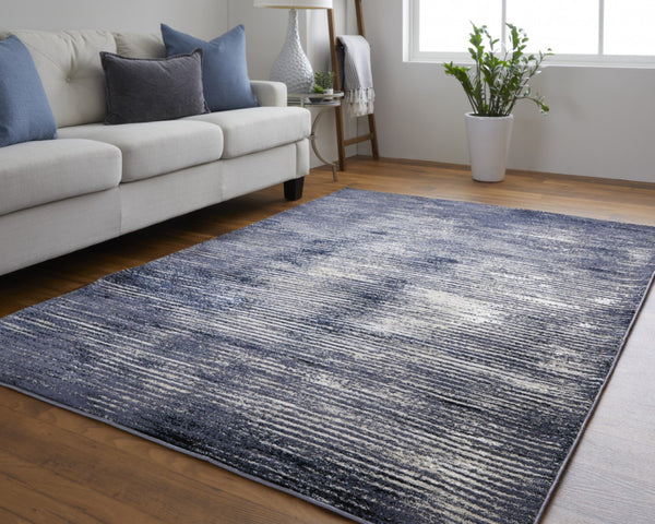 HomeRoots 4' Blue and Ivory Striped Area Rug - Distressed Power Loomed Design for Coastal Charm and Style 4' X 6' 513894