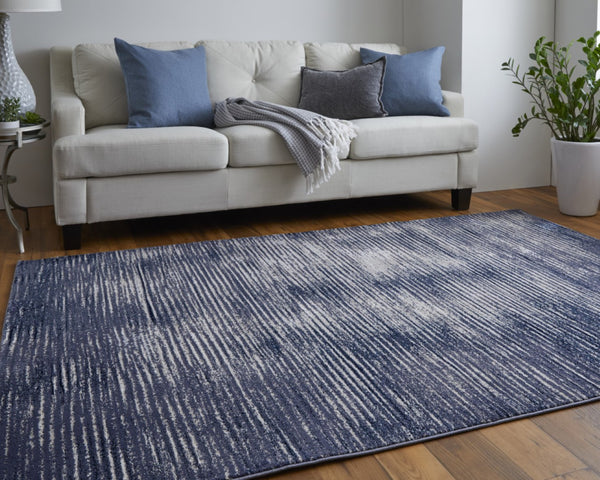 HomeRoots 4' Blue and Ivory Striped Area Rug - Distressed Power Loomed Design for Coastal Charm and Style 4' X 6' 513894