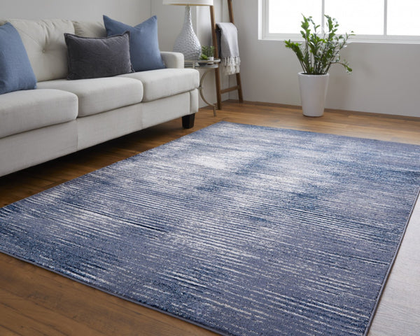 HomeRoots 4' Blue and Ivory Striped Area Rug - Distressed Power Loomed Design for Coastal Charm and Style 4' X 6' 513894