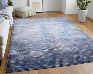HomeRoots 4' Blue and Ivory Striped Area Rug - Distressed Power Loomed Design for Coastal Charm and Style 4' X 6' 513894
