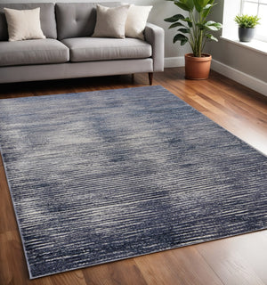 HomeRoots 4' Blue and Ivory Striped Area Rug - Distressed Power Loomed Design for Coastal Charm and Style 5' X 8' 513895