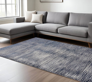 HomeRoots 4' Blue and Ivory Striped Area Rug - Distressed Power Loomed Design for Coastal Charm and Style 8' X 10' 513896
