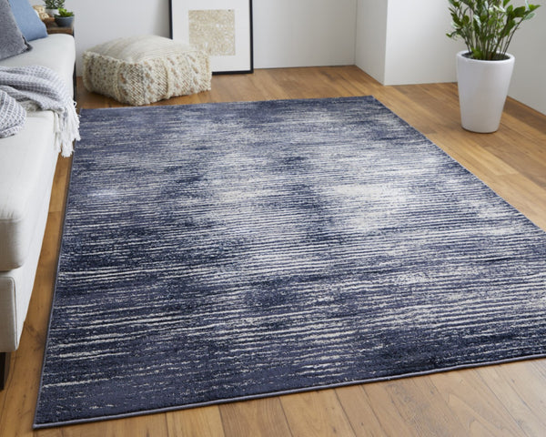 HomeRoots 4' Blue and Ivory Striped Area Rug - Distressed Power Loomed Design for Coastal Charm and Style 8' X 10' 513896
