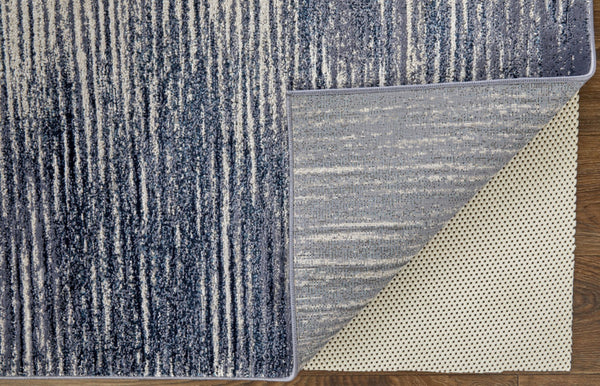 HomeRoots 4' Blue and Ivory Striped Area Rug - Distressed Power Loomed Design for Coastal Charm and Style 8' X 10' 513896