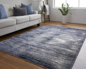 HomeRoots 4' Blue and Ivory Striped Area Rug - Distressed Power Loomed Design for Coastal Charm and Style 7' X 10' 513897