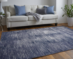 HomeRoots 4' Blue and Ivory Striped Area Rug - Distressed Power Loomed Design for Coastal Charm and Style 7' X 10' 513897