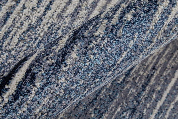 HomeRoots 4' Blue and Ivory Striped Area Rug - Distressed Power Loomed Design for Coastal Charm and Style 7' X 10' 513897