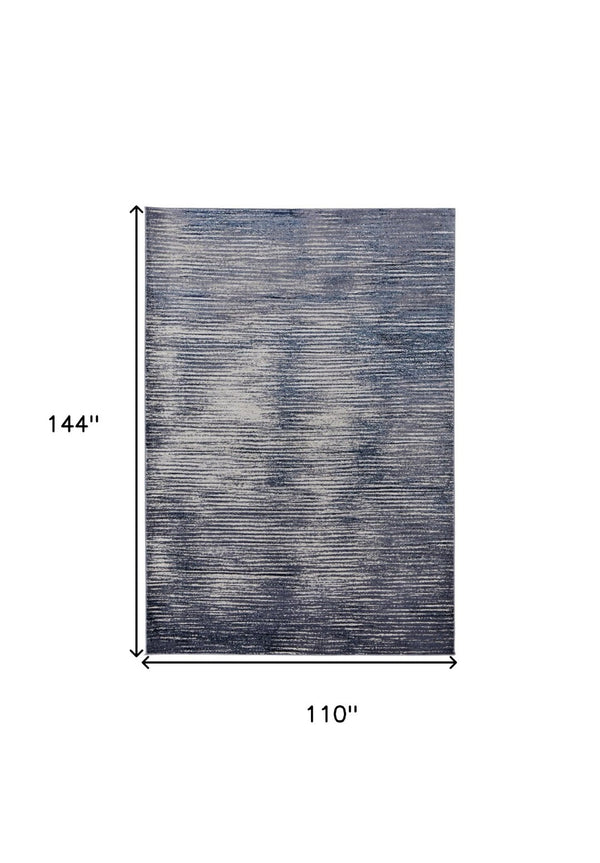 HomeRoots 4' Blue and Ivory Striped Area Rug - Distressed Power Loomed Design for Coastal Charm and Style 9' X 12' 513898
