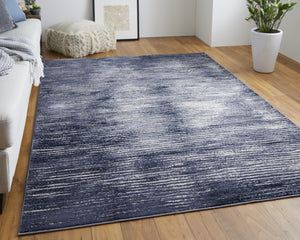 HomeRoots 4' Blue and Ivory Striped Area Rug - Distressed Power Loomed Design for Coastal Charm and Style 9' X 12' 513898