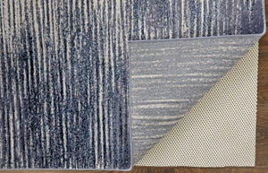 HomeRoots 4' Blue and Ivory Striped Area Rug - Distressed Power Loomed Design for Coastal Charm and Style 9' X 12' 513898
