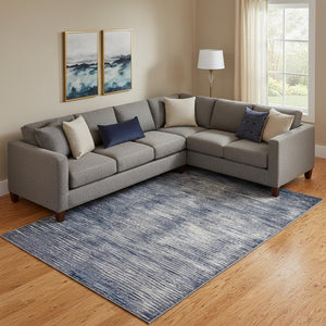 HomeRoots 4' Blue and Ivory Striped Area Rug - Distressed Power Loomed Design for Coastal Charm and Style 10' X 13' 513899