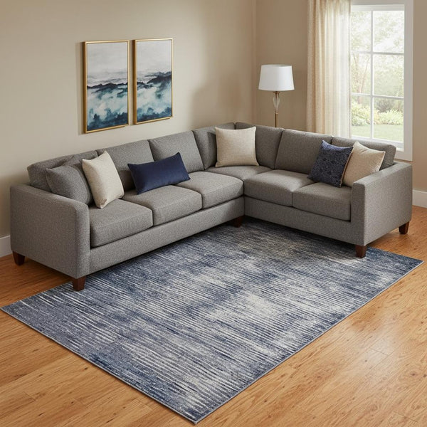 HomeRoots 4' Blue and Ivory Striped Area Rug - Distressed Power Loomed Design for Coastal Charm and Style 10' X 13' 513899