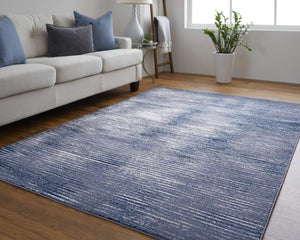 HomeRoots 4' Blue and Ivory Striped Area Rug - Distressed Power Loomed Design for Coastal Charm and Style 10' X 13' 513899