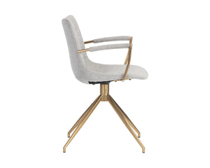 Sunpan Andres Swivel Dining Armchair – Elegant Industrial Design with Gold Legs for Stylish Dining Spaces Belfast Heather Grey