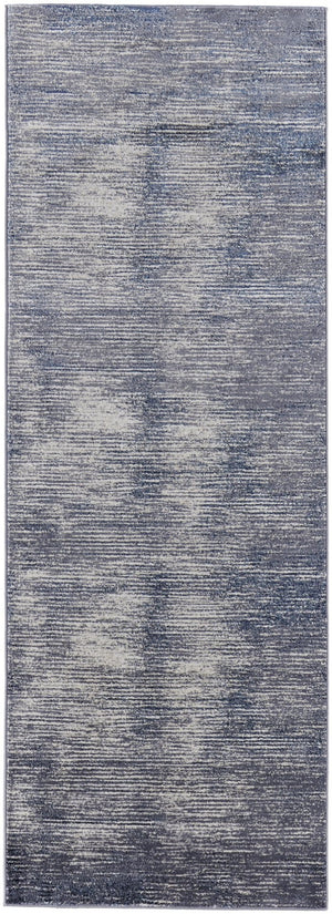 HomeRoots 4' Blue and Ivory Striped Area Rug - Distressed Power Loomed Design for Coastal Charm and Style 8' Runner 513900