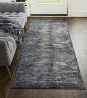 HomeRoots 4' Blue and Ivory Striped Area Rug - Distressed Power Loomed Design for Coastal Charm and Style 8' Runner 513900