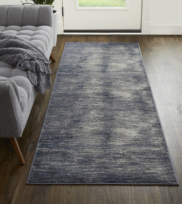 HomeRoots 4' Blue and Ivory Striped Area Rug - Distressed Power Loomed Design for Coastal Charm and Style 8' Runner 513900