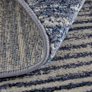 HomeRoots 4' Blue and Ivory Striped Area Rug - Distressed Power Loomed Design for Coastal Charm and Style 8' Runner 513900