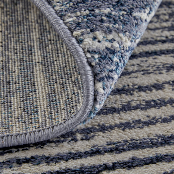 HomeRoots 4' Blue and Ivory Striped Area Rug - Distressed Power Loomed Design for Coastal Charm and Style 8' Runner 513900