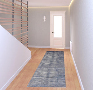 HomeRoots 4' Blue and Ivory Striped Area Rug - Distressed Power Loomed Design for Coastal Charm and Style 8' Runner 513900