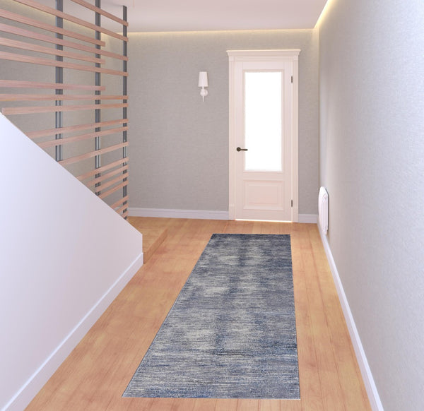 HomeRoots 4' Blue and Ivory Striped Area Rug - Distressed Power Loomed Design for Coastal Charm and Style 8' Runner 513900