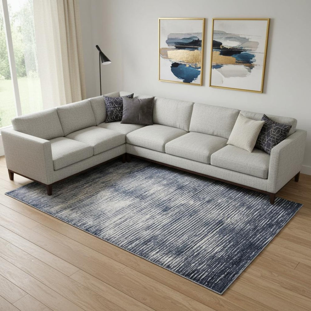 HomeRoots 4' Blue and Ivory Striped Area Rug - Distressed Power Loomed Design for Coastal Charm and Style 12' X 15' 513901