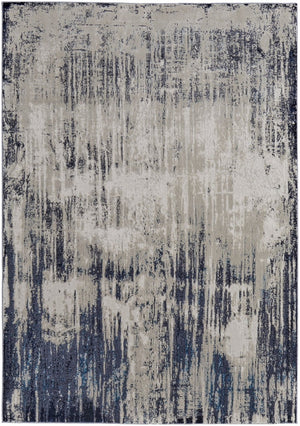 HomeRoots 4' Abstract Tan Blue Ivory Distressed Area Rug - Modern Power Loomed Design for Stylish Interiors 4' X 6' 513902