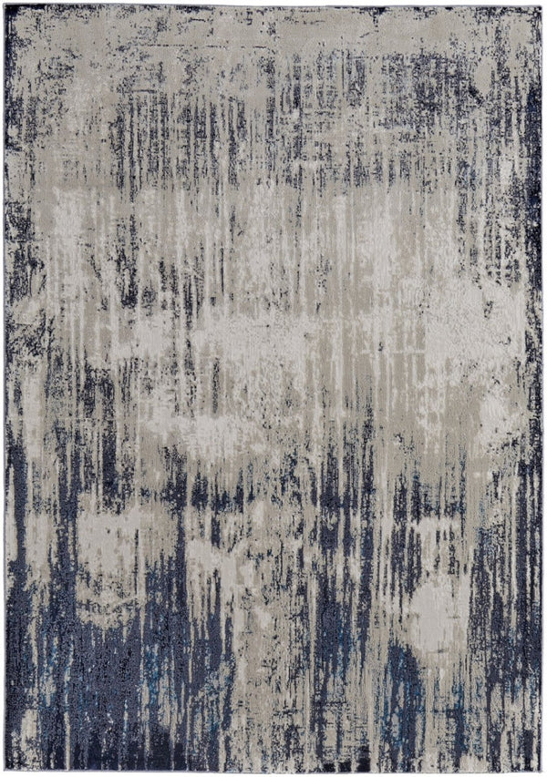 HomeRoots 4' Abstract Tan Blue Ivory Distressed Area Rug - Modern Power Loomed Design for Stylish Interiors 5' X 8' 513903