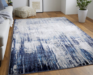 HomeRoots 4' Abstract Tan Blue Ivory Distressed Area Rug - Modern Power Loomed Design for Stylish Interiors 5' X 8' 513903