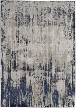 HomeRoots 4' Abstract Tan Blue Ivory Distressed Area Rug - Modern Power Loomed Design for Stylish Interiors 8' X 10' 513904