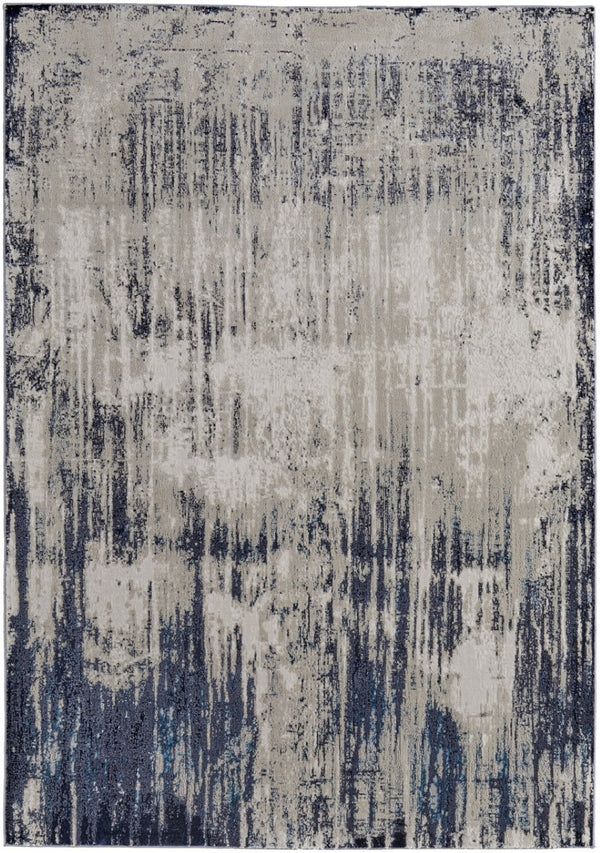 HomeRoots 4' Abstract Tan Blue Ivory Distressed Area Rug - Modern Power Loomed Design for Stylish Interiors 8' X 10' 513904