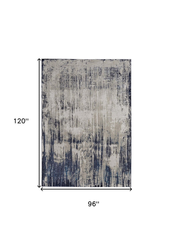HomeRoots 4' Abstract Tan Blue Ivory Distressed Area Rug - Modern Power Loomed Design for Stylish Interiors 8' X 10' 513904